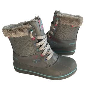 Skechers Girls Gray Silver Winter Boot Size 4 Thinsulate Leather Shoes SN88623L